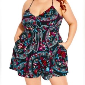 City Chic Plus Size Floral Print Playsuit Romper Sz XL 22